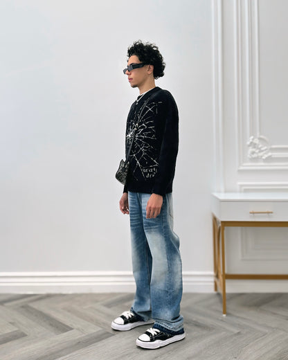 A1 UNFADED SPIDER WEB SWEATER- WHITE