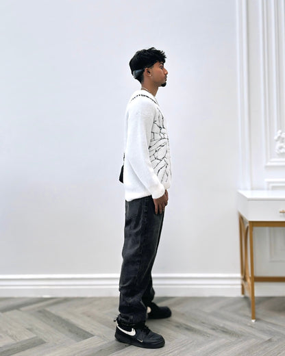 A1 UNFADED SPIDER WEB SWEATER- WHITE