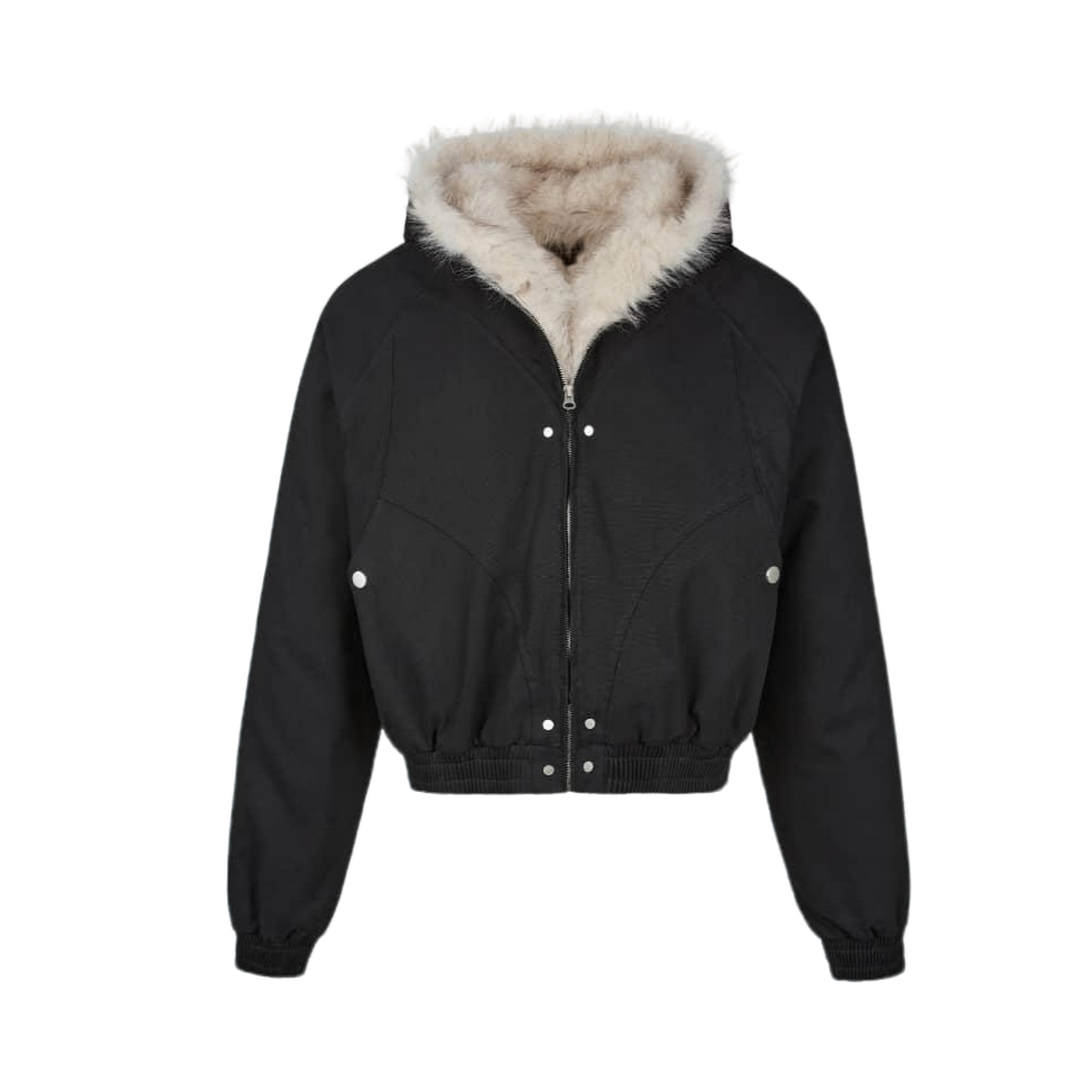 UNFADED FUR HOODED JACKET - BLACK