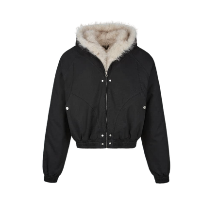 UNFADED FUR HOODED JACKET - BLACK