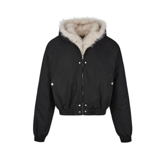 UNFADED FUR HOODED JACKET - BLACK