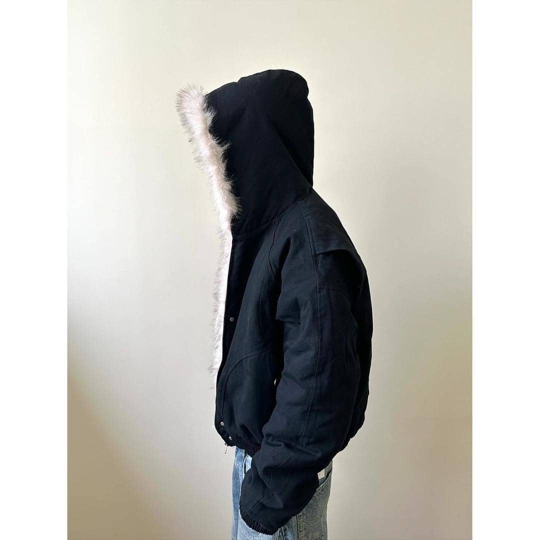 UNFADED FUR HOODED JACKET - BLACK
