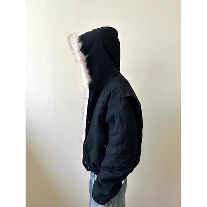UNFADED FUR HOODED JACKET - BLACK