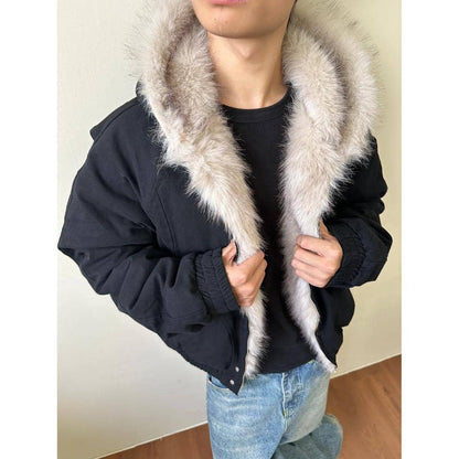 UNFADED FUR HOODED JACKET - BLACK