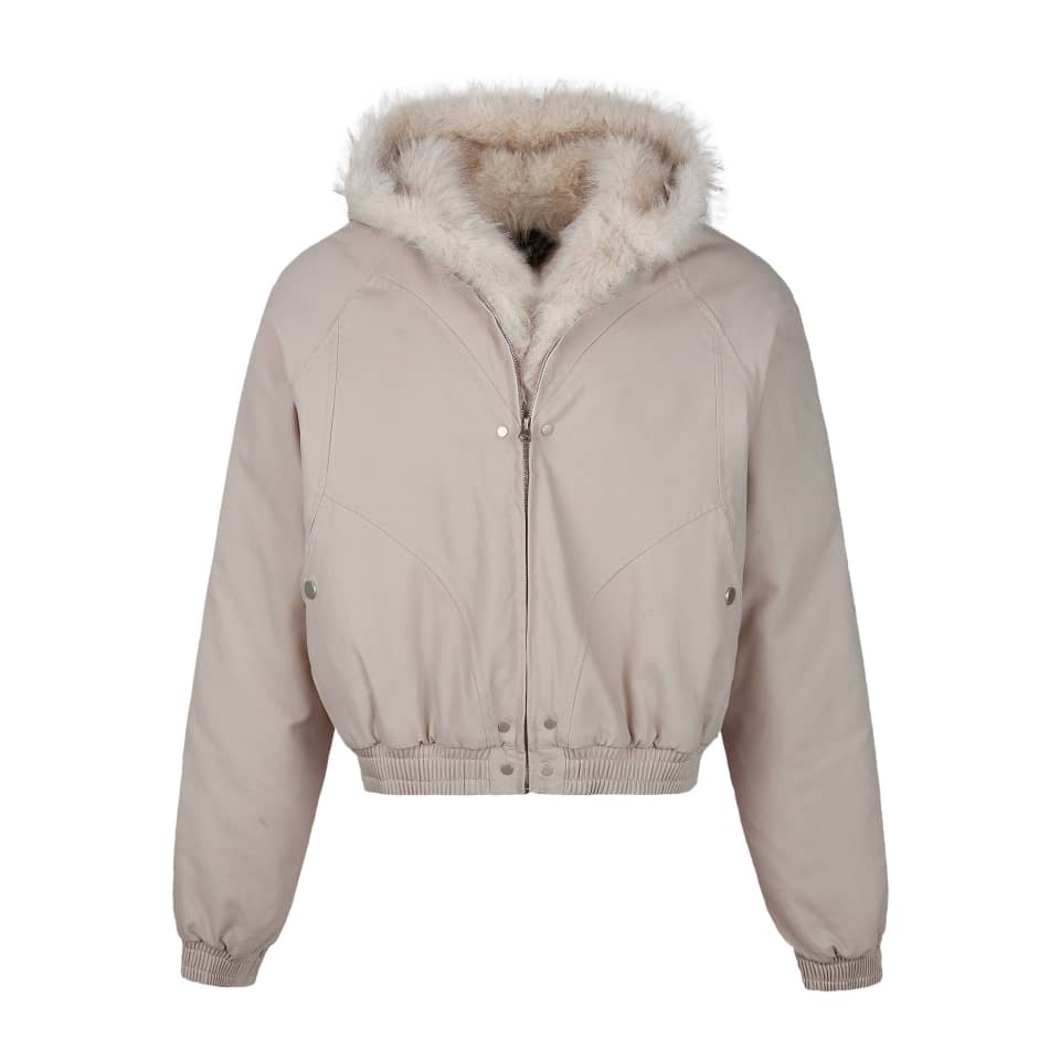 UNFADED FUR HOODED JACKET - BLACK