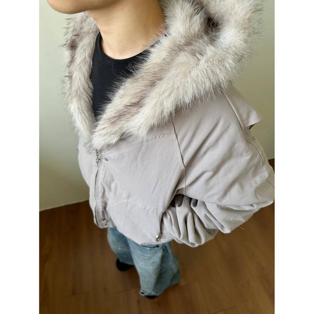UNFADED FUR HOODED JACKET - BLACK