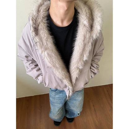 UNFADED FUR HOODED JACKET - BLACK